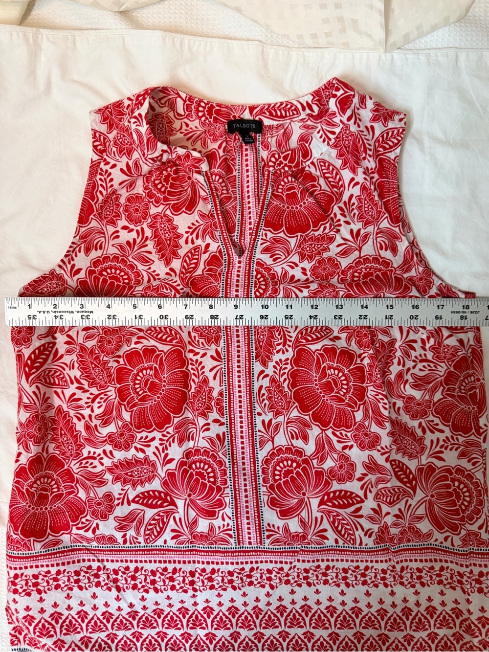 Talbots Red White Floral Block Print Sleeveless Blouse 4th of July Small EUC - Picture 6 of 9